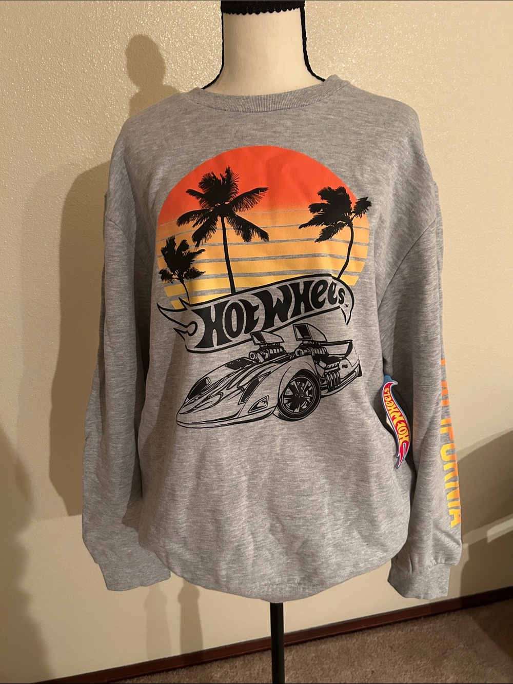 Hot Wheels Unisex Grey Graphic Sweatshirt with Sunset Palm Print